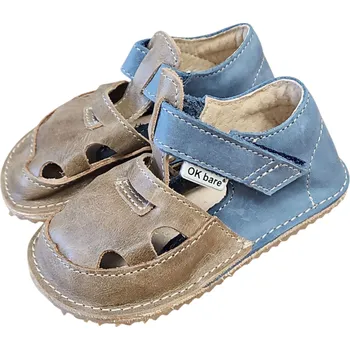 Chlapecké pantofle Dětské kožené barefoot sandálky ITHAKA modrá 21