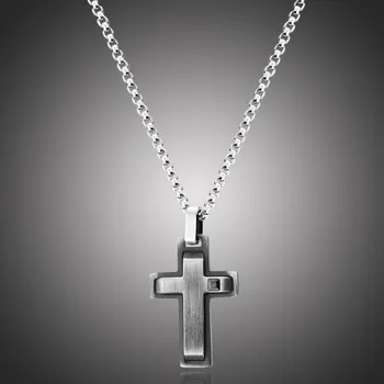 Náhrdelník Manoki Pánský ocelový náhrdelník Yves s černým zirkonem - kříž WA482 Černá 65 cm