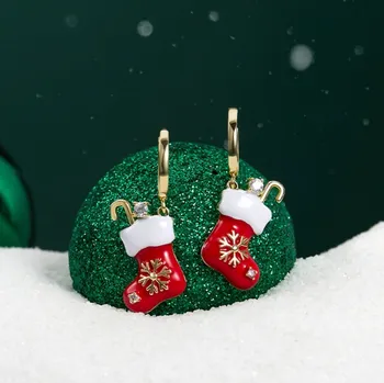 Náušnice Éternelle Vánoční náušnice Ponožka plná dárků E1385/MCK Zlatá