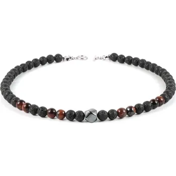Náhrdelník Daniel Dawson Pánský náhrdelník Pietro - lávový kámen, červené tygří oko, hematit NH1264-0280(2)/45 Černá 45 cm