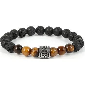 Náramek Daniel Dawson Náramek Riccardo - 8 mm lávový kámen, tygří oko NR2234/19 Hnědá 19 cm