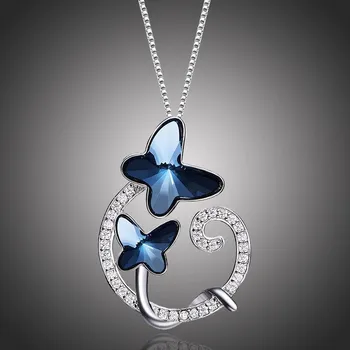 Náhrdelník Éternelle Stříbrný náhrdelník Swarovski Elements Crystal Butterfly - motýl, stříbro 925/1000 NH3107-YP1080-S Modrá 40 cm + 5 cm (prodloužení)