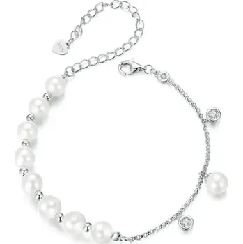 Náramek GRACE Silver Jewellery Perlový náramek Martine - stříbro 925/1000, zirkon NR-BSB189/33 Bílá 15 cm + 6 cm (prodloužení)