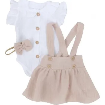 Kojenecká souprava Z&Z Mušelínová suknička s láclem, bodýčko a čelenka, 3D sada , bílá/béžová Vel. 80