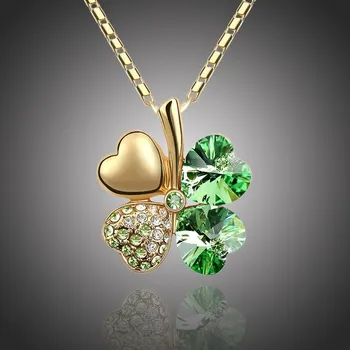 Náhrdelník Sisi Jewelry Náhrdelník Swarovski Elements Čtyřlístek pro štěstí - zlato zelený NH1041-N9554-22 Zelená 40 cm + 5 cm (prodloužení)