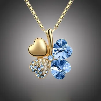 Náhrdelník Sisi Jewelry Náhrdelník Swarovski Elements Čtyřlístek pro štěstí gold světle modrý NH1075-N9554-27 Světle modrá 40 cm + 5 cm (prodloužení)