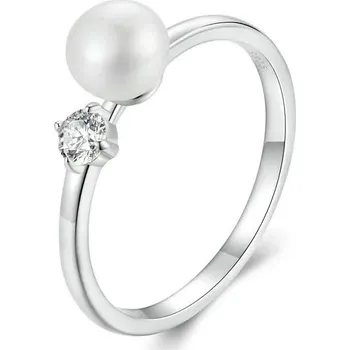 Šperk GRACE Silver Jewellery Stříbrný prsten 0,1 ct MOISSANITE, pravá perla + CERTIFIKÁT P-MSR053/54 54 Stříbrná certifikát GRA, hadřík na čištění stříbra, dárková krabička