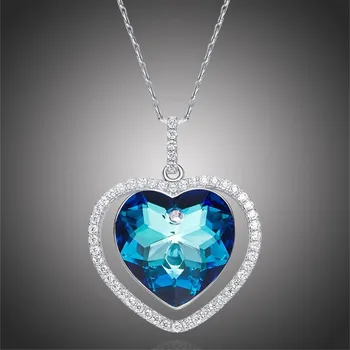Náhrdelník GRACE Silver Jewellery Stříbrný náhrdelník Swarovski Elements Hannah - srdce NH1106-YP1007A Modrá 40 cm + 5 cm (prodloužení)