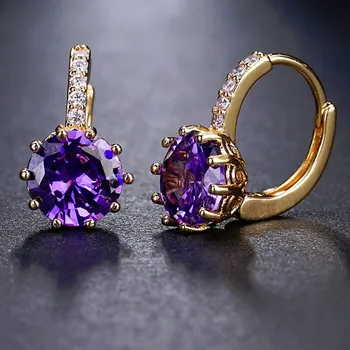 Náušnice Sisi Jewelry Náušnice Swarovski Elements Bernadette Gold Ametyst E4006-1-ET-406P Fialová