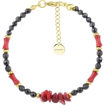 Náramek Manoki Luxusní náramek Lavinia - onyx, korál, chirurgická ocel BA1127G Červená 17 cm + 3 cm (prodloužení)
