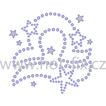 SZ004-07 - znamení zvěrokruhu Váhy (23. 9.-23.10.), nažehlovací hot-fix kamínkový potisk na textil, rozměry cca 8,5x8,3cm barva: kameny barva 101/N Crystal /stříbrná + stříbrné kovové hězdy