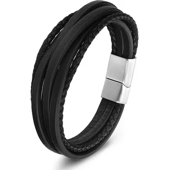 Náramek Daniel Dawson Pánský náramek Wilhelm, kůže, chirurgická ocel NR1074-BXG126/21 Černá 21 cm