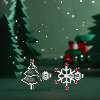 Náušnice GRACE Silver Jewellery Vánoční stříbrné náušnice Vločka a Stromeček, stříbro 925/1000 E1464-E7837(1) Stříbrná