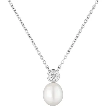 Náhrdelník Gaura Pearls Stříbrný náhrdelník s perlou a čirým zirkonem - stříbro 925/1000 SK23107N Bílá 43 cm + 9 cm (prodloužení)