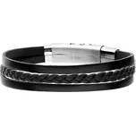 Manoki Pánský náramek Fabio z pravé kůže a chirurgické oceli BA439B Černá 20,5 cm - 21,5 cm (nastavitelná)