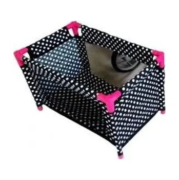 Łóżeczko-kojec dla lalek czarny w białe groszki