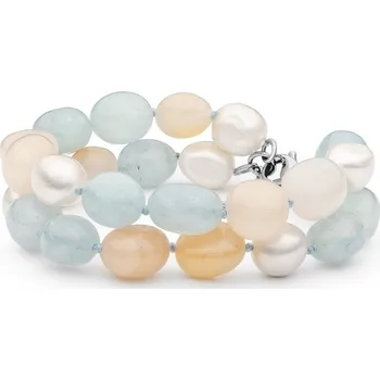 Náramek Gaura Pearls Dvojitý náramek Elie - sladkovodní perla, akvamarín, nefrit 212-20B Barevná/více barev 19 cm