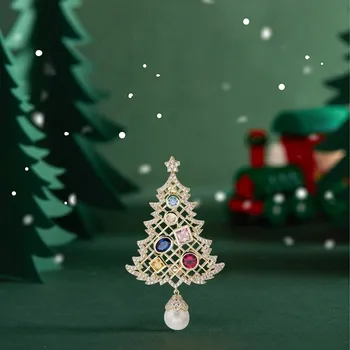 Brož Éternelle Vánoční brož Swarovski Elements Christmas Tree - vánoční stomeček B2205-xr02704 Zlatá