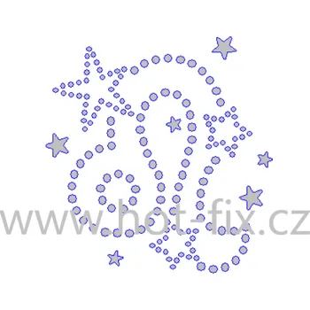 SZ004-05 - znamení zvěrokruhu Lev (23. 7.-22. 8.), nažehlovací hot-fix kamínkový potisk na textil, rozměry cca 7,9x8,3cm barva: kameny barva 101/N Crystal /stříbrná + stříbrné kovové hězdy
