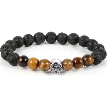 Náramek Daniel Dawson Korálkový náramek Lion - lávový kámen, tygří oko, chirurgická ocel NR2245/18 Hnědá 18 cm