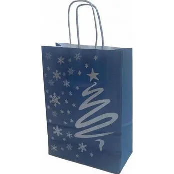 Dárková taška Vánoční papírová taška modrá - 180 x 80 x 250 mm