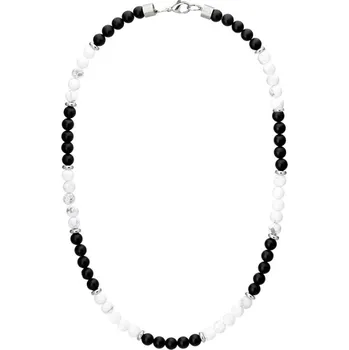 Náhrdelník Manoki Pánský korálkový náhrdelník Max - 6 mm bílý Howlit a černý Onyx X-WA652BW/50 Bílá/čirá 50 cm