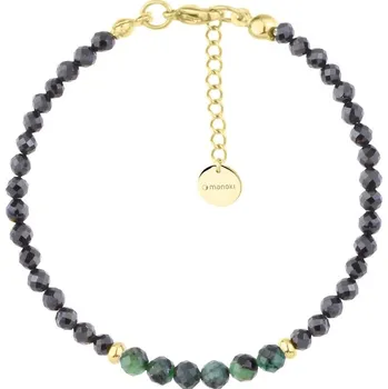 Náramek Manoki Jemný náramek s černými turmalíny a zelenými smaragdy BA1131GZ Zelená 17 cm + 3 cm (prodloužení)