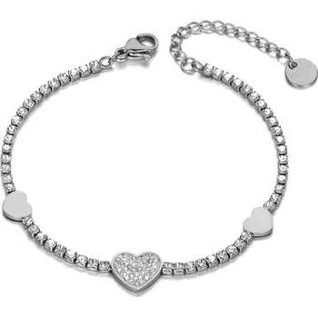Náramek Victoria Filippi Stainless Steel Ocelový náramek se zirkony Stephanie - srdíčko NRB19134-1/2 Stříbrná 16 cm + 4 cm (prodloužení)