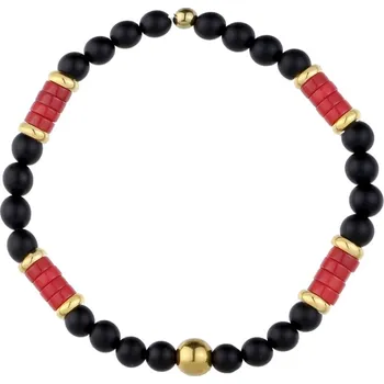 Náramek Manoki Pánský náramek Henri - 6 mm onyx a pravý korál X-BA1022GR/21 Červená 21 cm