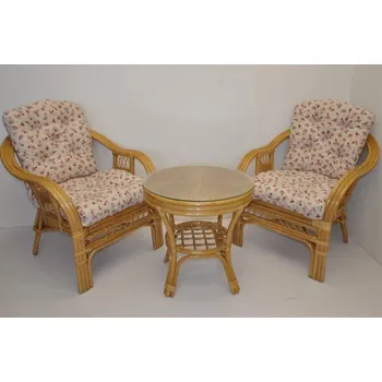 Zahradní sestava Ratanová sedací souprava Rio De Janeiro 2+1 medová polstry motiv růžičky