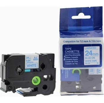 Pásek do tiskárny Kompatibilní páska s Brother TZ-253 / TZe-253, 24mm x 8m, modrý tisk / bílý podklad