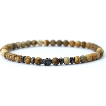 Náramek Daniel Dawson Korálkový náramek Dario 4 mm Fossil Stone, ocelová lebka NR2079 Hnědá 19 cm