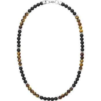 Náhrdelník Manoki Pánský korálkový náhrdelník Joel - 6 mm Tygří oko a černý Onyx X-WA652BA/45 Černá 45 cm