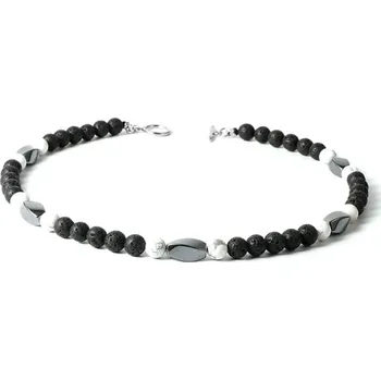 Náhrdelník Daniel Dawson Pánský náhrdelník Mateo - lávový kámen, bílý tyrkys NH1261-0296(7)/45 Černá 45 cm