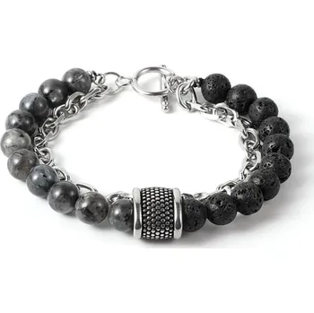 Náramek Daniel Dawson Dvojitý náramek Marico - 8 mm Labradorit, Lávový kámen NR2185-0855(34)/22 Šedá 22 cm