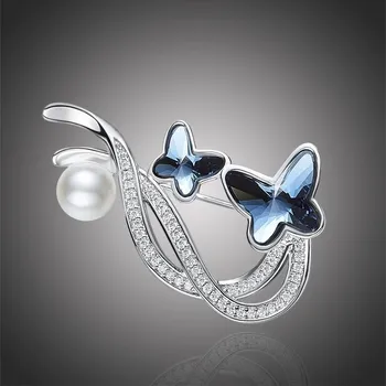 Brož Éternelle Brož Swarovski Elements Stacey - motýl B8027-X0452 Modrá