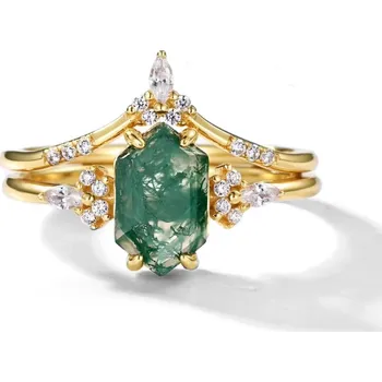 Prsten GRACE Silver Jewellery Sada dvou stříbrných prstýnků MECHOVÝ ACHÁT - stříbro 925/1000 P-RG019621-54/63 54 Zlatá