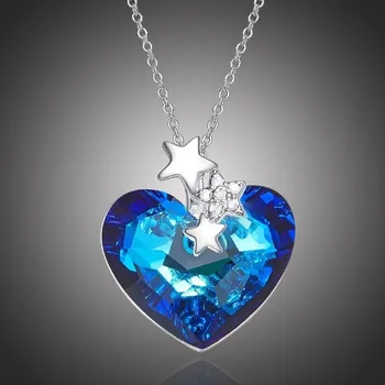 Náhrdelník Éternelle Exkluzivní náhrdelník Swarovski Elements Niamh - srdce NH1120 Modrá 40 cm + 5 cm (prodloužení)