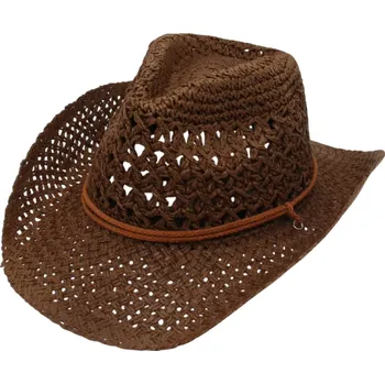 Klobouk Vintage kovbojský sluneční klobouk 55–58 cm Slaměný unisex klobouk Etnický styl UV ochrana Plážový klobouk Větruodolný Letní doplněk kávová