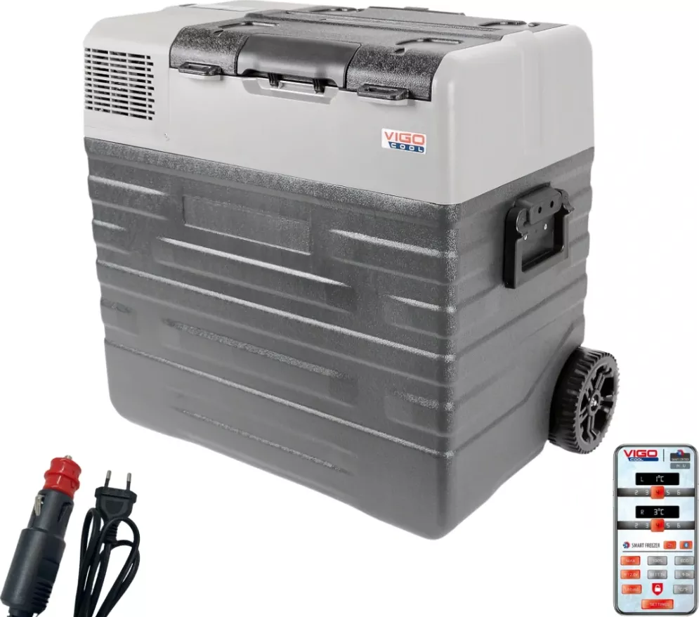 Přenosná kompresorová autochladnička Vigo Cool V62W, 62 l, 12/24/230V, Rukojeť a kolečka