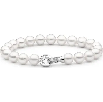 Náramek Gaura Pearls Perlový náramek Ely - řiční perla, zirkon, stříbro 925/1000 FARWY685-B 19 cm Bílá