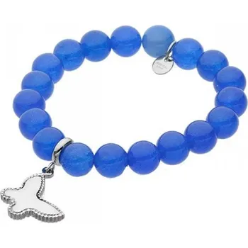 Náramek Manoki Náramek Nicol chirurgická ocel a přírodní modrý Jadeit - motýl BA318KB 19 cm Modrá