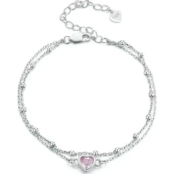 Náramek GRACE Silver Jewellery Stříbrný dvojitý náramek se srdíčkovým zirkonem, stříbro 925/1000 NR-BSB152/25 Stříbrná 20 cm