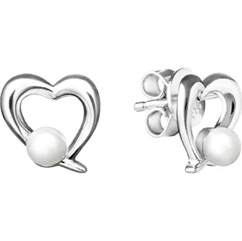 Náušnice Gaura Pearls Stříbrné náušnice s perlou Elena, srdce, stříbro 925/1000 SK19230E Stříbrná Bílá