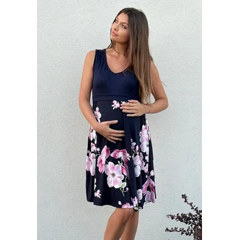 Těhotenské šaty Mama L'amour Letní květinové těhotenské a kojící šaty 3v1 Flores magnolie Velikost: XL