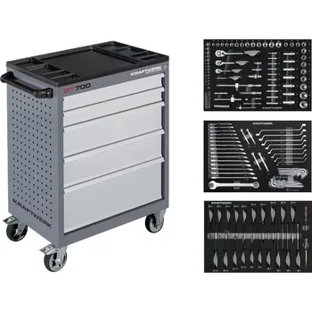 KRAFTWERK Basic Line Dílenský vozík BT700 5 zásuvek + nářadí 3 moduly 152ks Basic Line