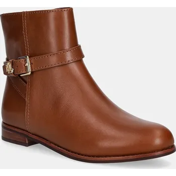 Dámské kozačky Kožené kotníkové boty Lauren Ralph Lauren Brooke Bt 2 dámské, hnědá barva, na plochém podpatku, 802974382001 802974382001.200 88X, EUR 39.5