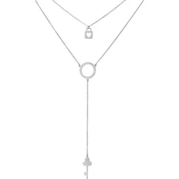 Náhrdelník Manoki Náhrdelník Frida chirurgická ocel - klíč a zámek WA301 Stříbrná 40 cm + 5 cm (prodloužení)