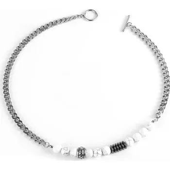 Náhrdelník Daniel Dawson Pánský náhrdelník Max - bílý Tyrkys, chirurgická ocel NH1295-0336/50 Bílá/čirá 50 cm