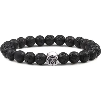 Náramek Daniel Dawson Korálkový náramek Lion - 8 mm lávový kámen, chirurgická ocel NR2246/17 Černá 17 cm